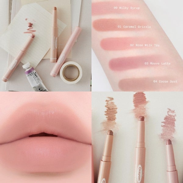 얼터너티브스테레오 무드 레이어 스틱 크레용 전색상 밀키 시럽 모브 라떼 컬러 비교
