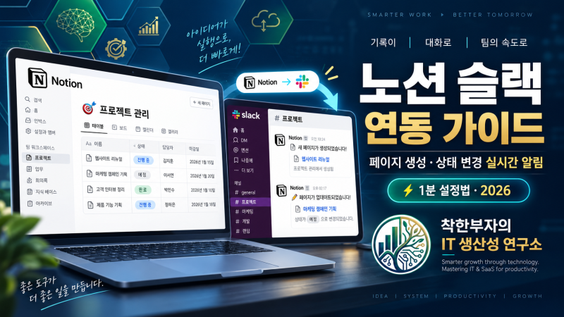 노션 슬랙 연동 가이드: 페이지 생성 및 상태 변경 실시간 알림 1분 설정법 (2026)