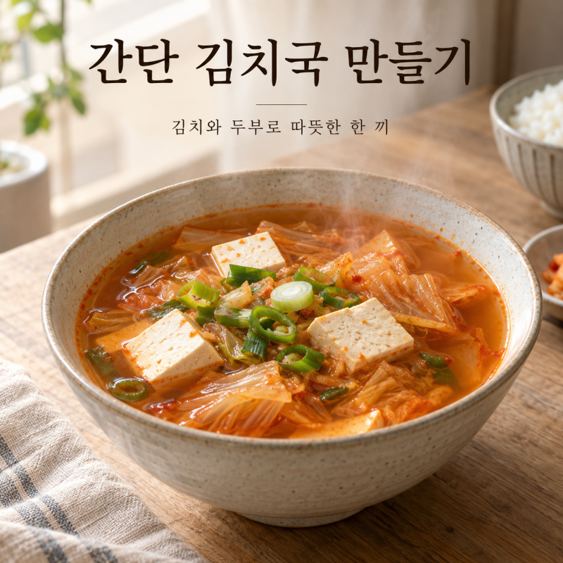 간단 김치국 만들기, 김치와 두부만 넣었는데 밥 한 공기 뚝딱