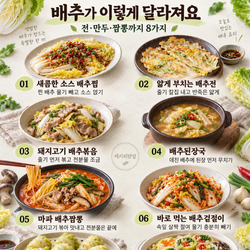 배추 한 통 샀는데 쌈만 먹었다면 — 전·만두·짬뽕까지 8가지