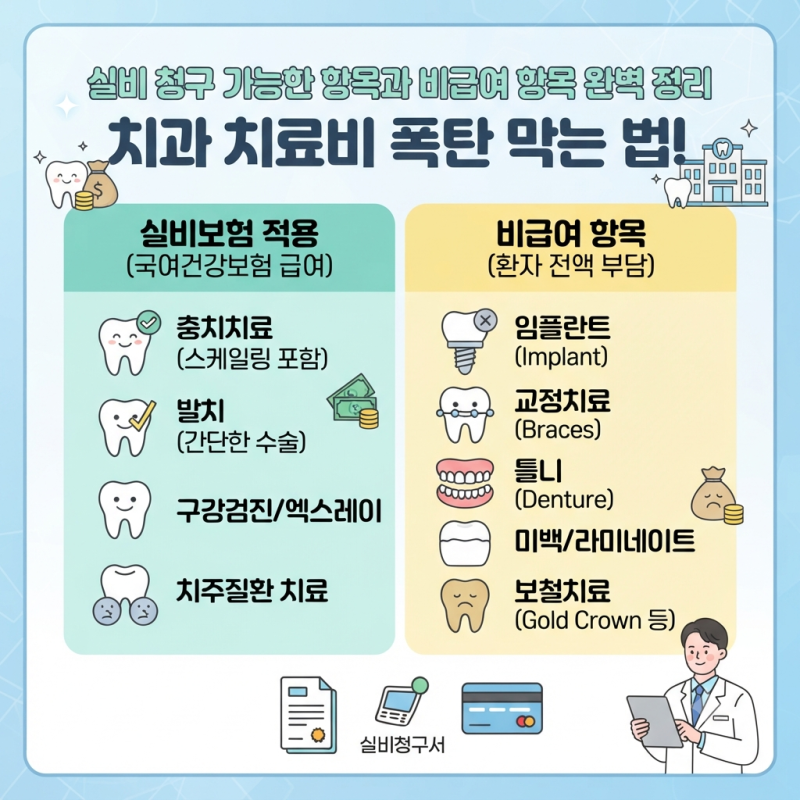 치과 치료비 폭탄 막는 법: 실비 청구 가능한 항목과 비급여 항목 완벽 정리