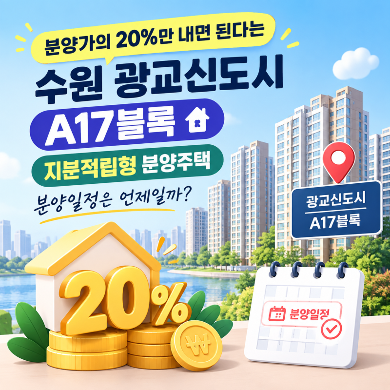 분양가의 20%만 내면 된다는 수원 광교신도시 A17블록!! 경기도형 적금주택 분양일정은 언제일....
