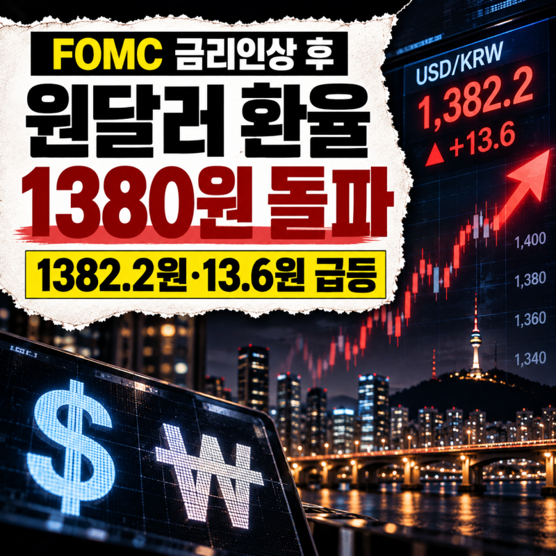 원달러 환율 1380원 돌파, FOMC 금리인상 후 1382원까지 오른 이유