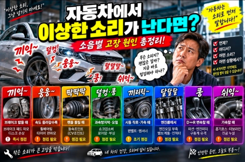 자동차에서 이상한 소리가 난다면? 소음별 고장 원인 총정리