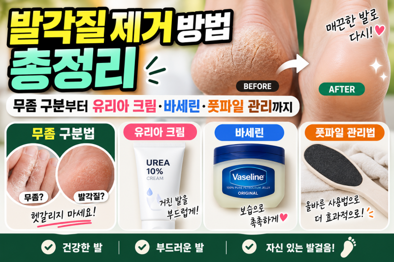 발각질 제거 방법 총정리｜무좀 구분부터 유리아 크림·바세린·풋파일 관리까지
