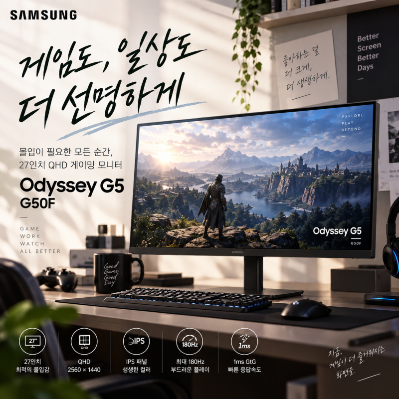 27인치 게이밍 모니터 추천, 삼성 오디세이 G5 QHD 180Hz 리뷰