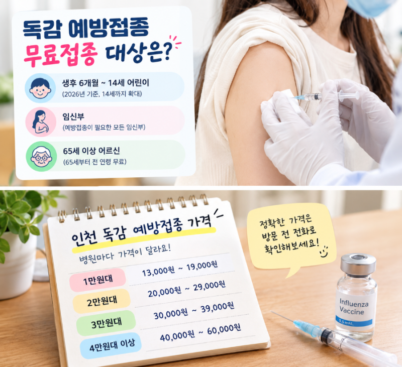 인천 독감주사 가격 충격!!13000원부터60000만원까지?
