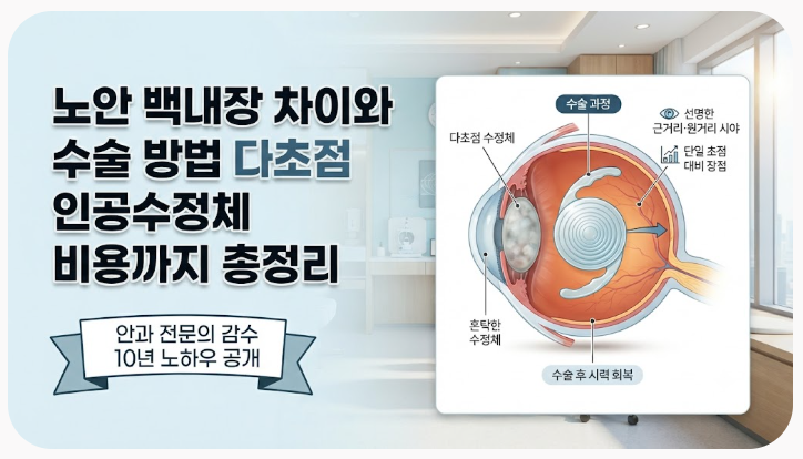 노안 백내장 차이와 수술 방법 다초점 인공수정체 비용까지 총정리