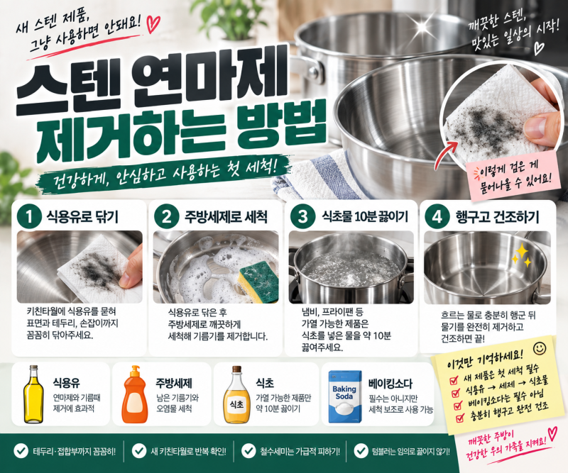 스텐 연마제 제거 총정리｜식용유·식초·주방세제 순서, 베이킹소다는 꼭 필요할까?