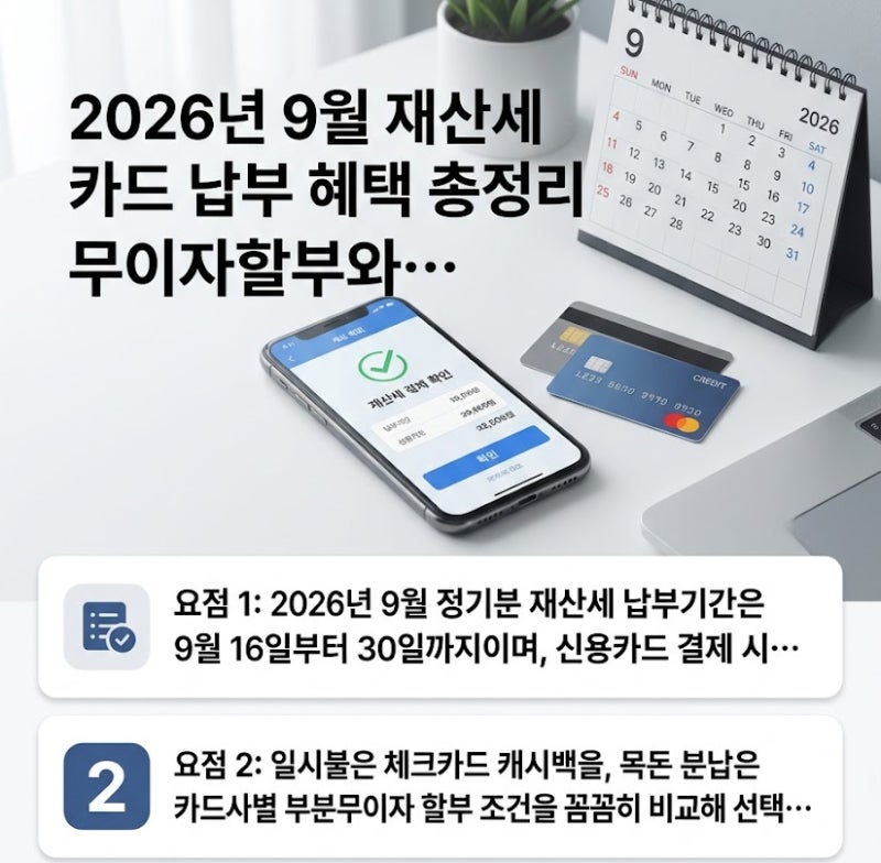 2026년 9월 재산세 카드 납부 혜택 총정리 무이자할부와 캐시백 팁