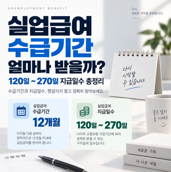 실업급여 수급기간, 120일~270일 얼마나 받을까?기준 정리