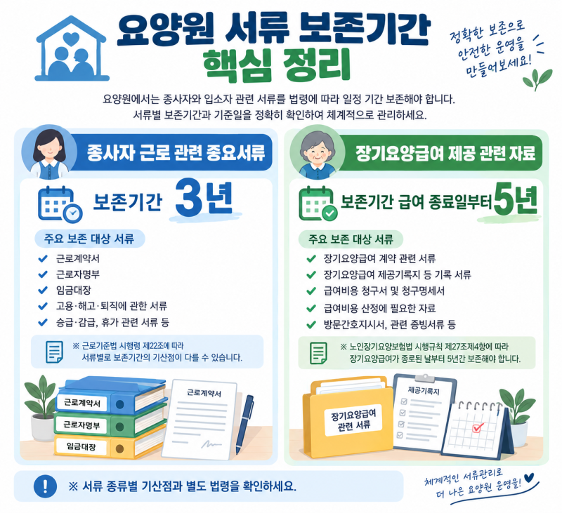 요양원 서류 보관기간 총정리｜종사자 서류 3년? 입소자 서류 5년?