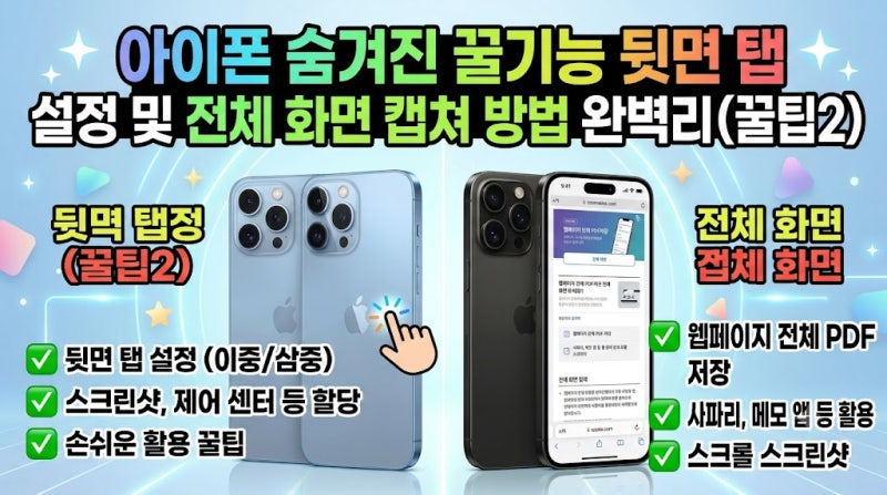 "아이폰 뒷면 톡톡?" 아이폰 숨겨진 꿀기능 '뒷면 탭' 설정 및 전체 화면 캡쳐 방법