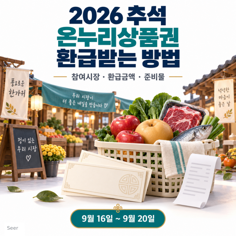 [할인행사] 2026 추석 온누리상품권 환급방법(추석 장보기), 참여시장·환급금액·영수증 준비....