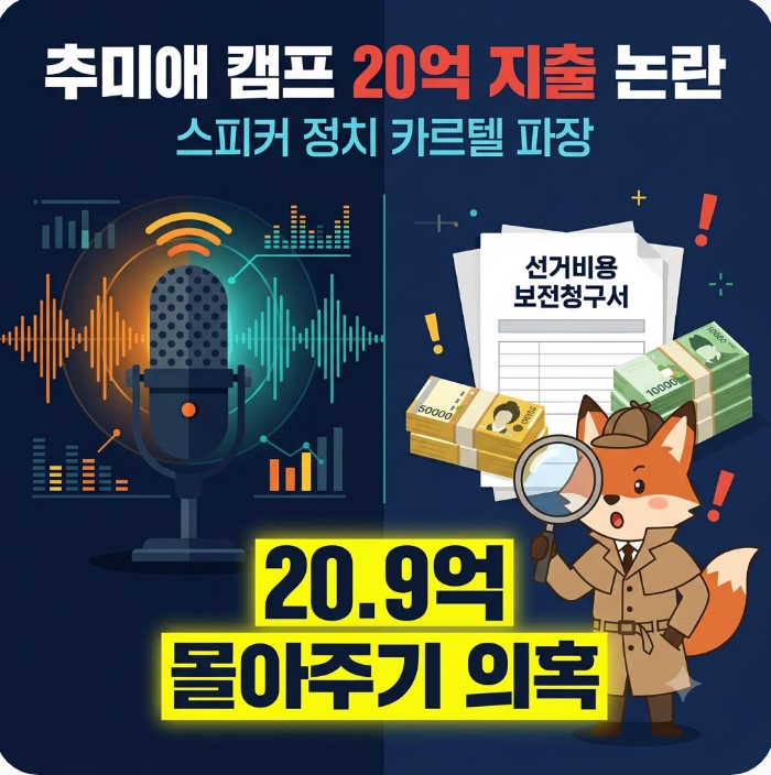 <b>추미애</b> 캠프 20억 지출 논란... "스피커 정치 카르텔 터졌다"