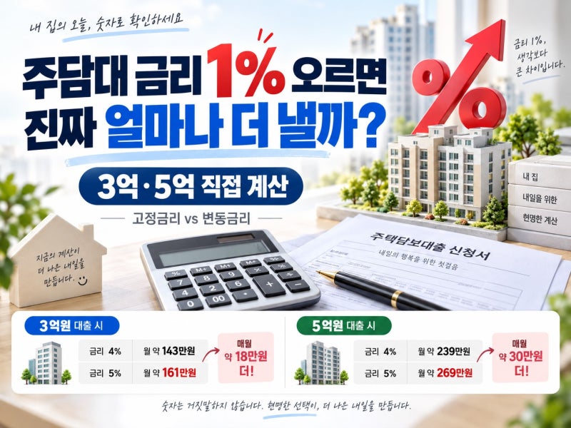 주담대 금리 1% 오르면 진짜 얼마나 더 낼까? 3억·5억 직접 계산