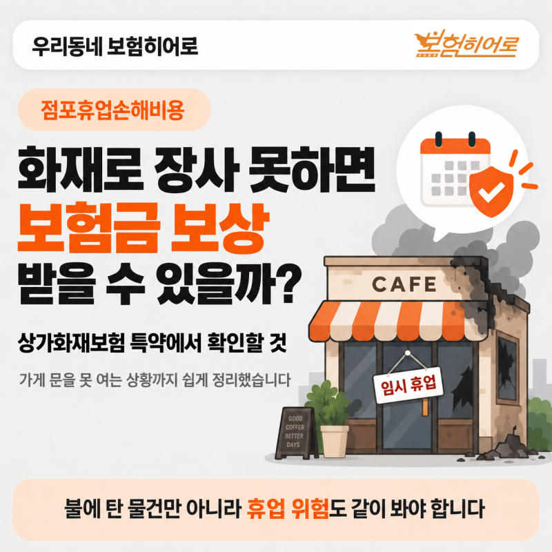 상가화재보험 특약 점포휴업손해비용 화재로 장사 못하면 보험금 보상 받을 수 있을까?
