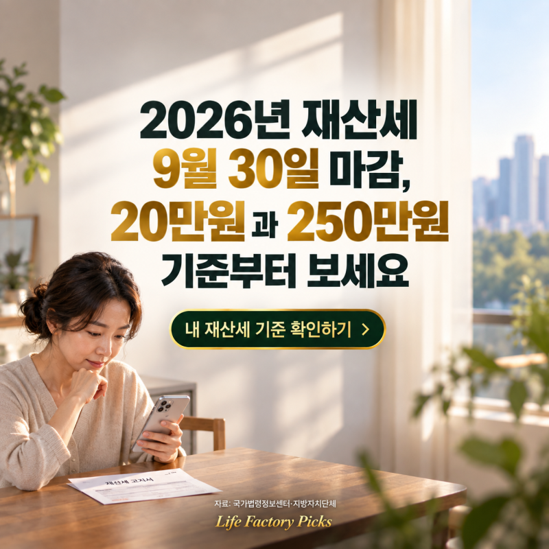 2026년 재산세 9월 30일 마감, 20만원과 250만원 기준부터 보세요