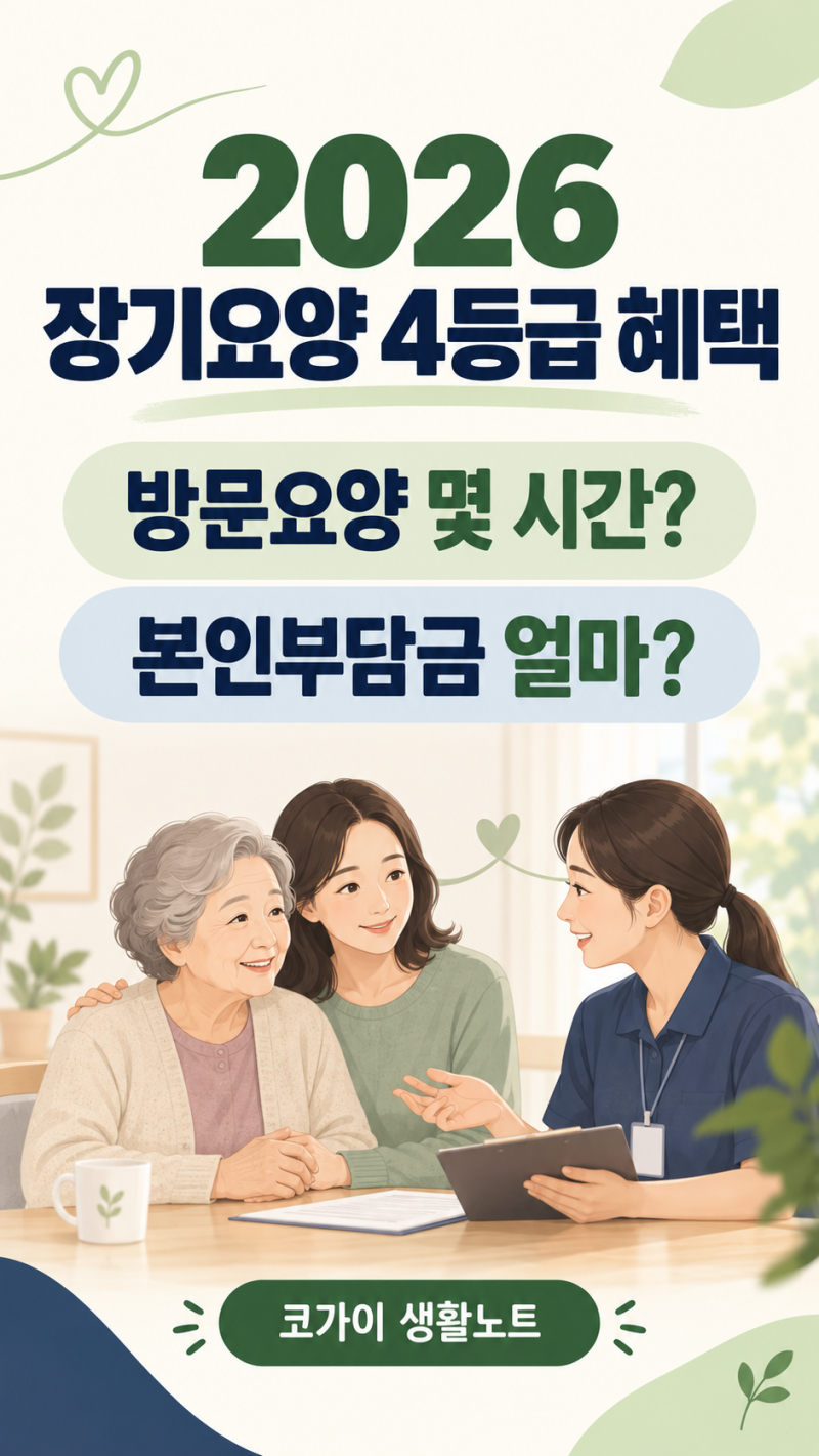 2026 장기요양등급 4등급 혜택｜방문요양 몇 시간, 본인부담금 얼마?