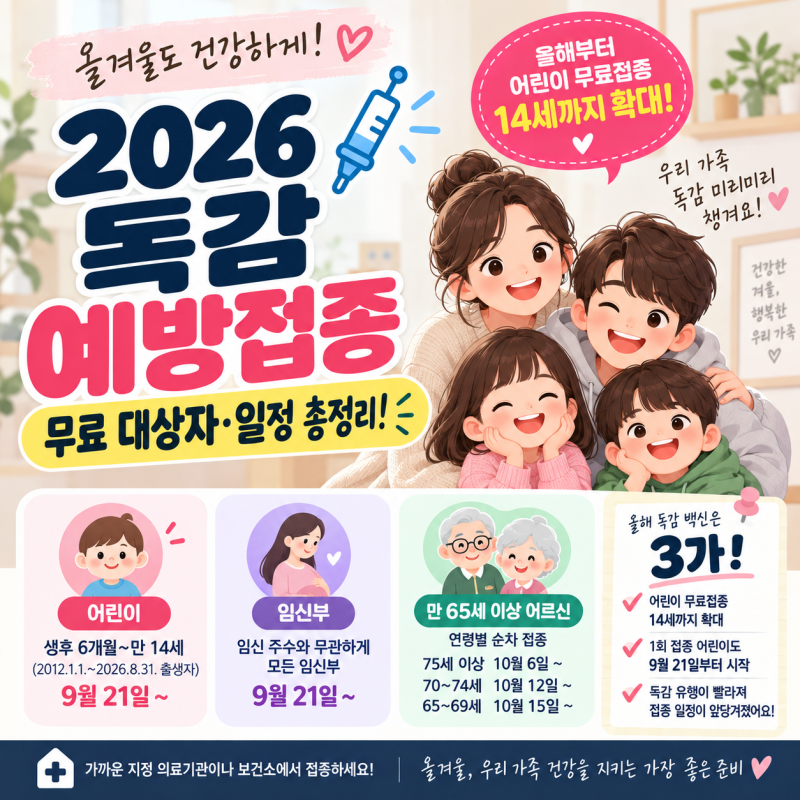 2026 독감 예방접종 무료 대상자확대·일정 총정리｜당진 가능병원