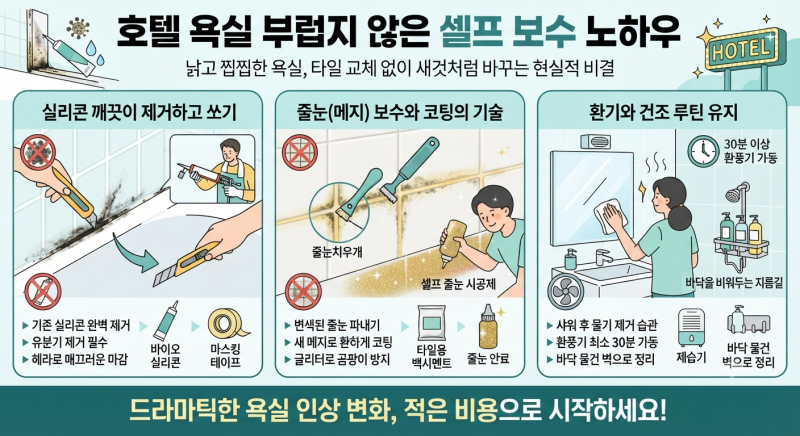 욕실 셀프 인테리어의 한계와 도전: 실리콘 재시공 및 줄눈(메지) 보수의 정석