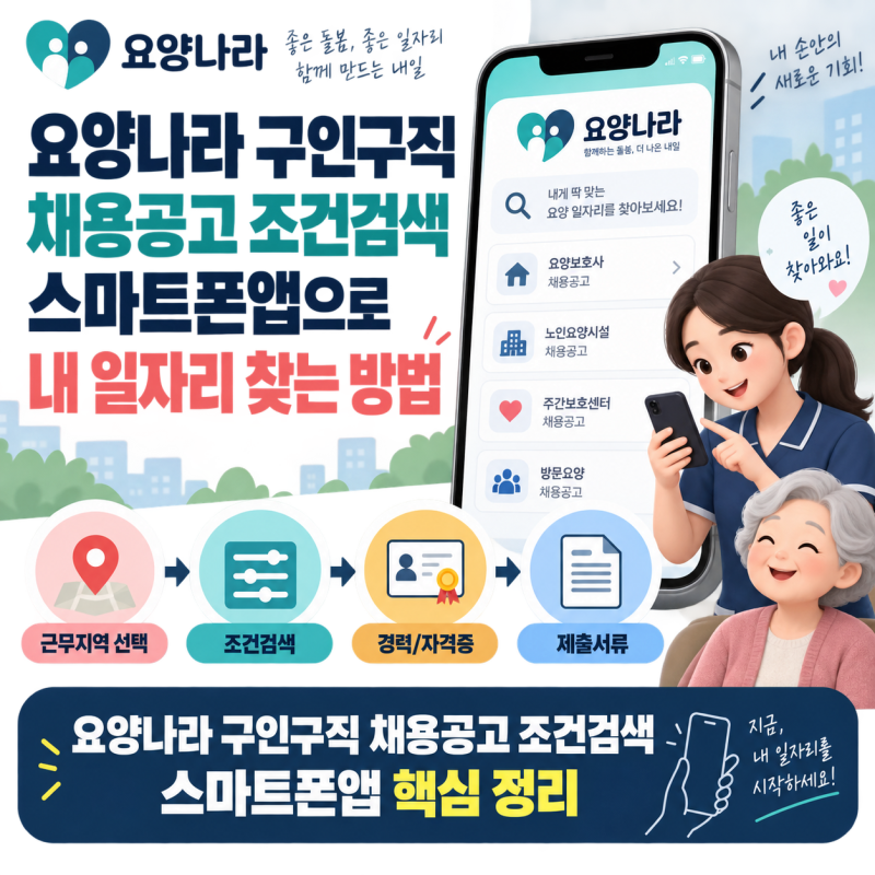 요양나라 구인구직 사이트가 맞나? 채용공고 조건검색 스마트폰앱으로 내 일자리 찾는 방법
