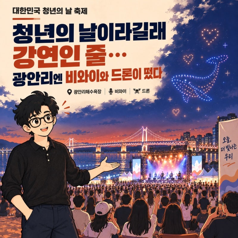 청년의 날이라길래 강연인 줄…광안리엔 비와이와 드론이 떴다