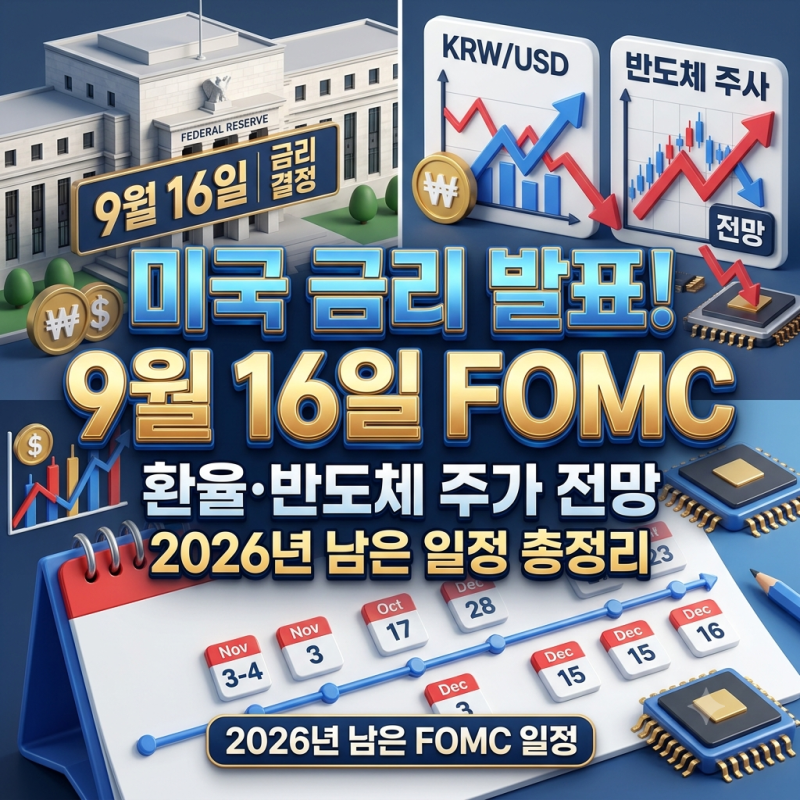 미국 금리 발표일 9월 16일 FOMC 결과에 따른 환율, 반도체 주가 전망 및 2026년 남은 fomc일정 총....