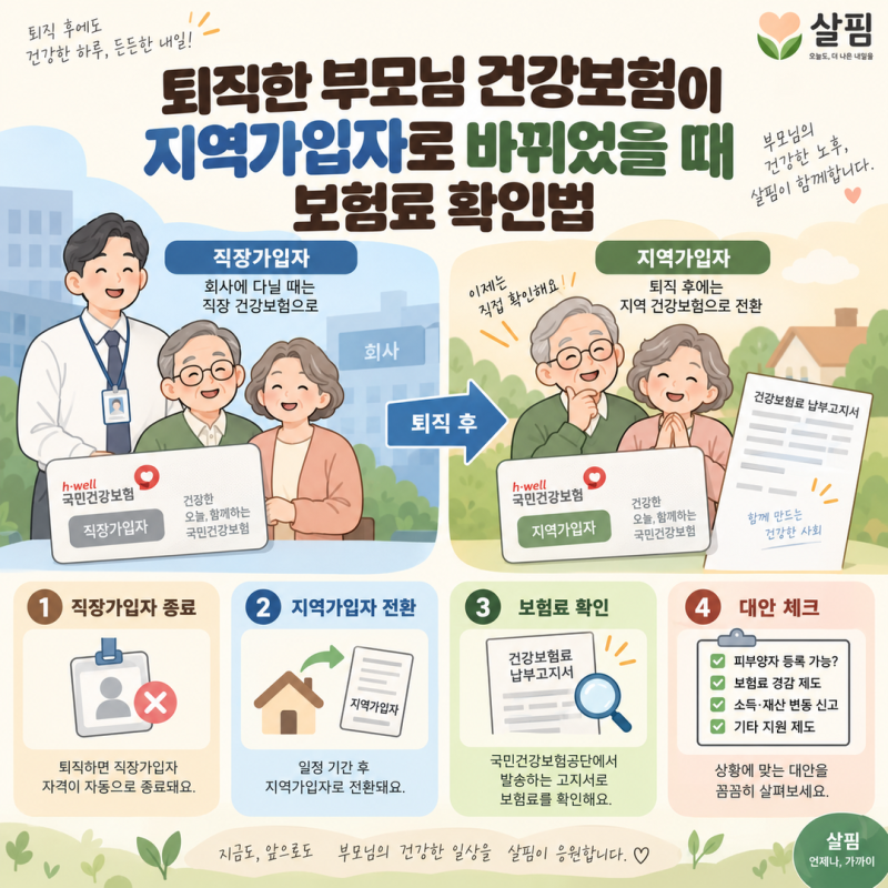 퇴직한 부모님 건강보험이 지역가입자로 바뀌었을 때 보험료 확인법