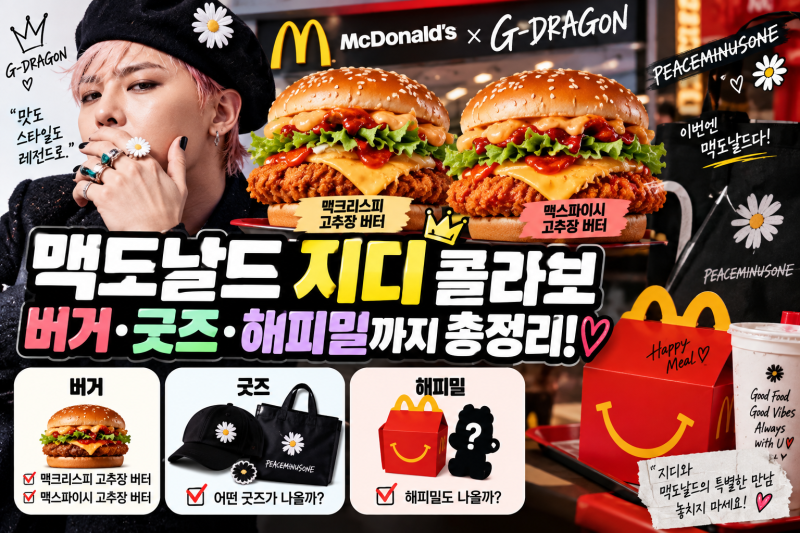 맥도날드 지디 콜라보 버거 오늘 출시! 굿즈 해피밀도 나올까?
