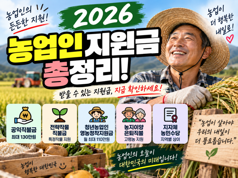2026 농업인 지원금 총정리｜공익직불금부터 농민수당·청년농 지원까지
