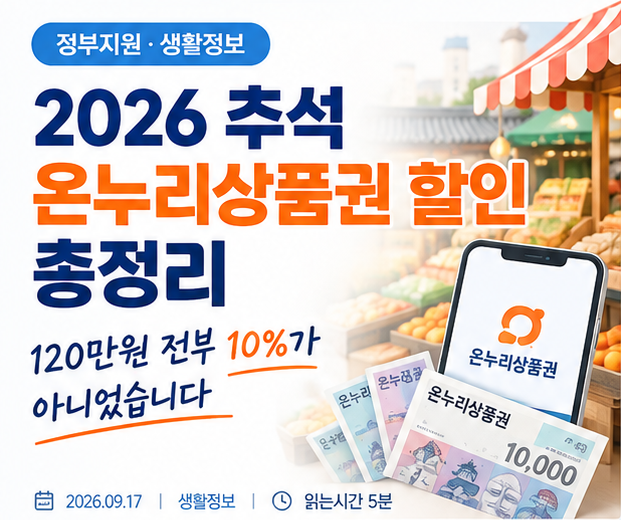 2026 추석 온누리상품권 할인 총정리, 120만원 전부 10%가 아니었습니다