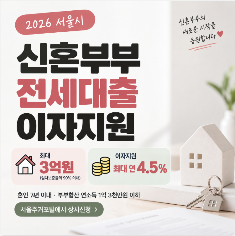 2026 서울시 신혼부부 전세대출 이자 최대 3억원 지원! 소득조건 부터 신청방법까지