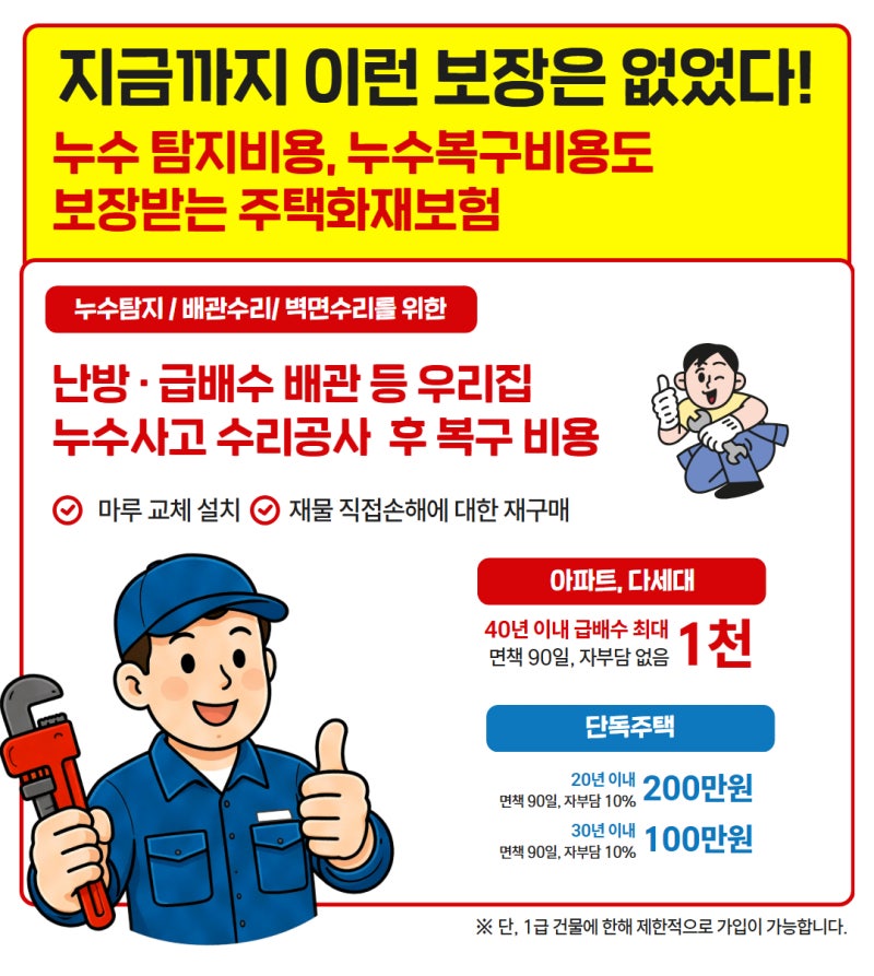 (주택화재보험) 누수탐지부터 공사비용까지, 보상받을 수 있습니다