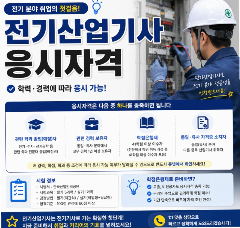전기산업기사 응시자격 비전공자도 41학점으로 단기 완성하는 비법