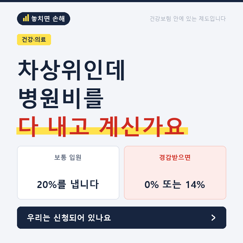 차상위인데 병원비를 다 내고 계신가요, 신청하면 0%나 14%입니다