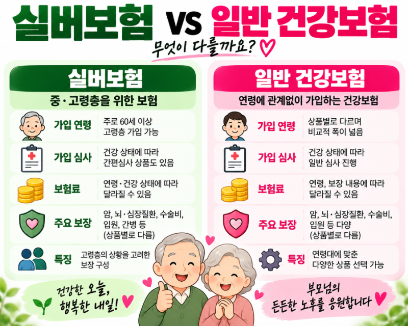 실버보험과 일반 건강보험 차이점｜부모님 보험 무엇을 확인해야 할까?