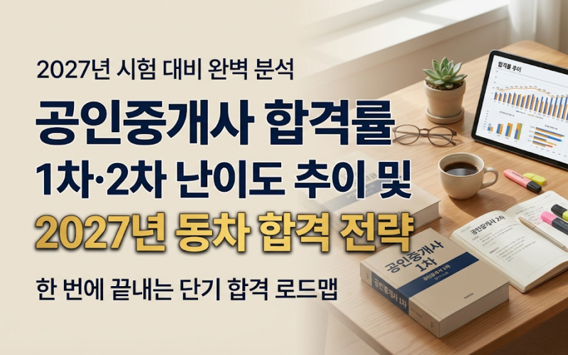 공인중개사합격률 1차 2차 난이도 추이 및 2027년 동차 합격 전략