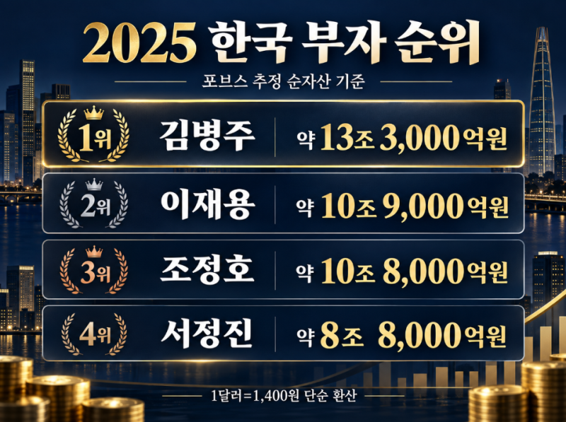 2025 한국 부자 순위, 김병주·이재용 재산은 얼마일까?