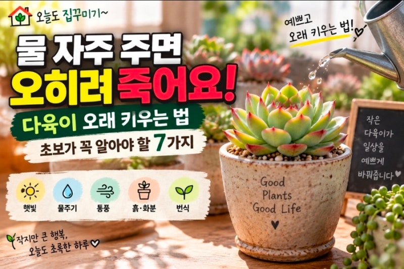오늘도 집꾸미기~ 물 자주 주면 오히려 죽어요! 다육이 오래 키우는 법