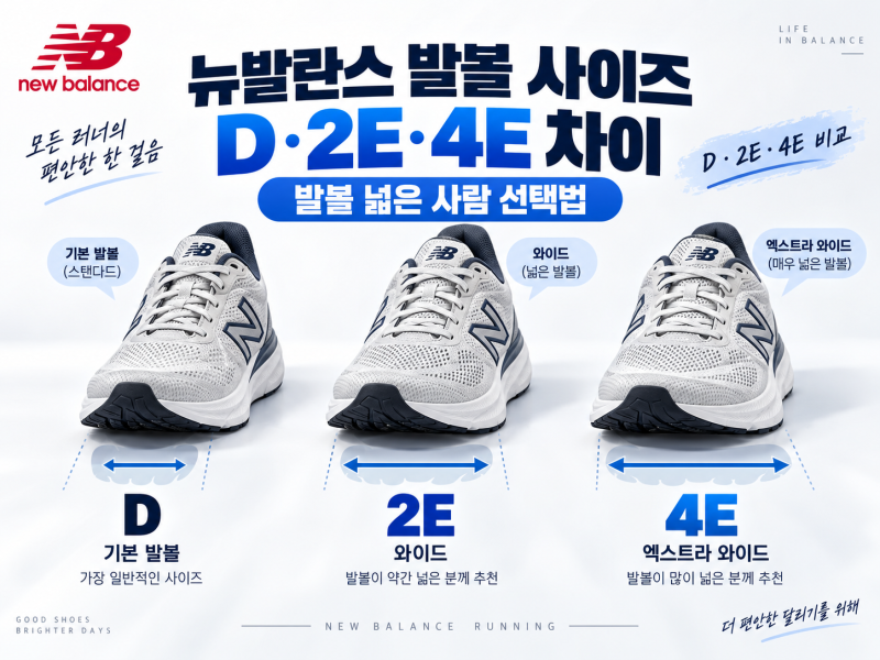뉴발란스 발볼 사이즈 D·2E·4E 차이｜발볼 넓은 사람 선택법