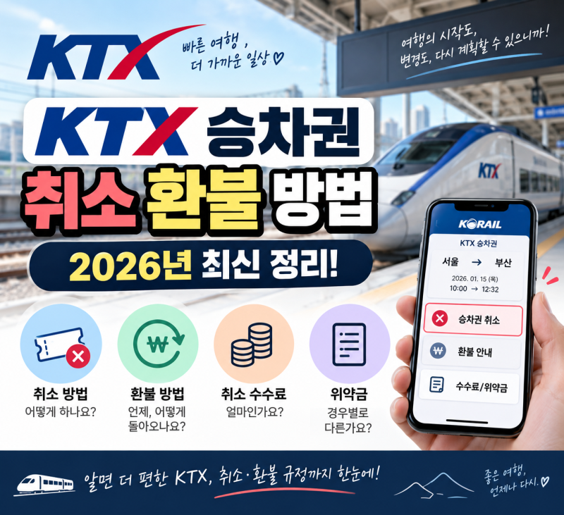 KTX 승차권 취소·환불 방법 - 2026 추석 취소 수수료·위약금 총정리