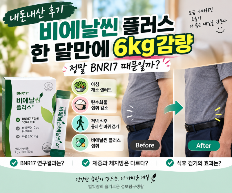 내돈내산 비에날씬 플러스 한 달 후기｜남편 6kg 감량, BNR17 때문일까?