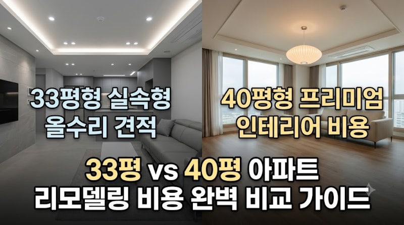 33평 vs 40평 아파트 인테리어·리모델링 비용 및 최신 견적 비교 가이드