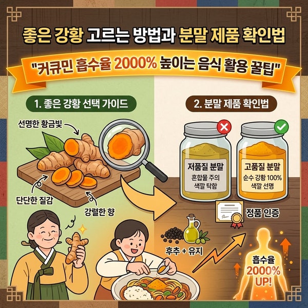 좋은 강황 고르는 방법과 분말 제품 확인법: "커큐민 흡수율 2000% 높이는 음식 활용 꿀팁"
