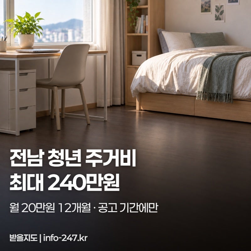 전남 청년 취업자 주거비 최대 240만원, 공고 나오면 신청하세요