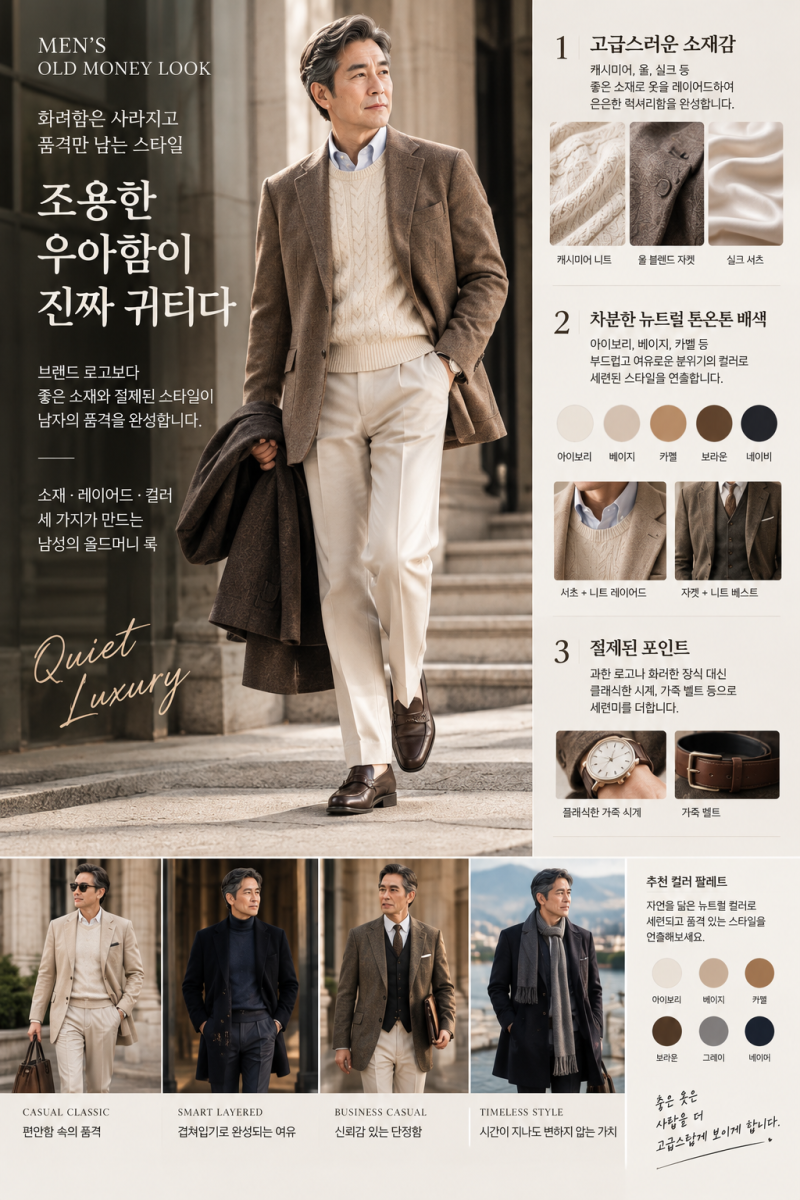 "남성 동창회 코디에서 은은하게 귀티 나는 5060 시니어 올드머니 룩 연출 공식 3가지"