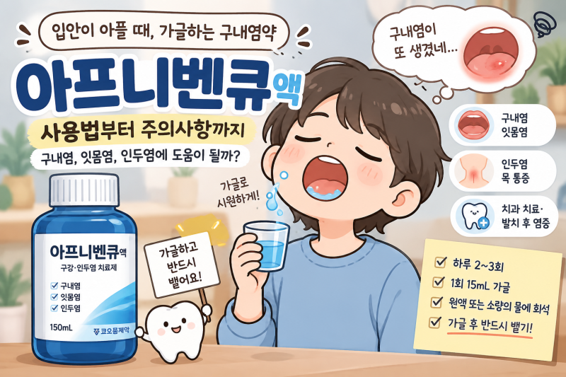 아프니벤큐액 사용법, 구내염에 하루 몇 번 가글할까? 삼켜도 될까?