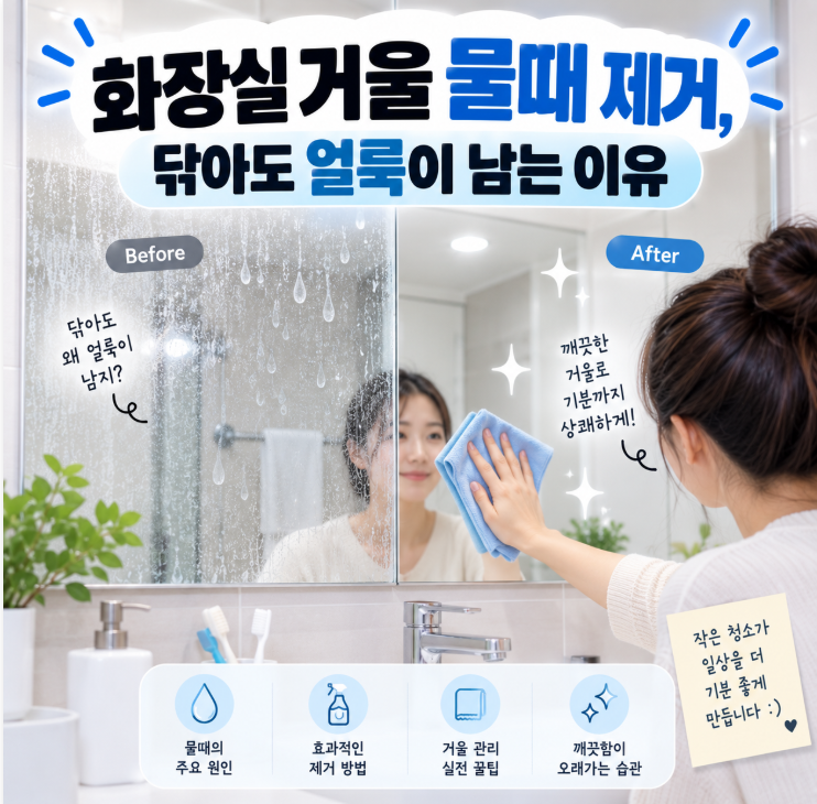 화장실 거울 물때 제거, 닦아도 얼룩이 남는 이유
