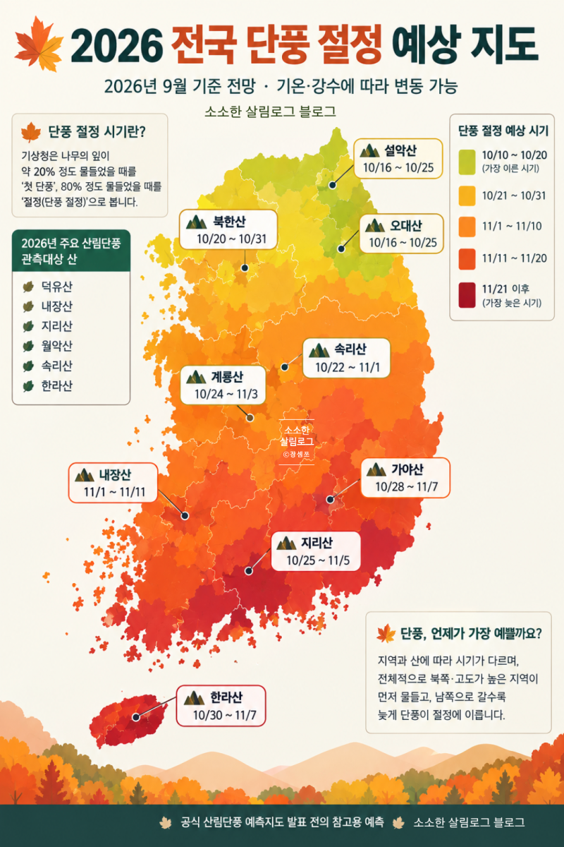 가을여행 고민하고 있다면? 단풍이 아름다운 자연휴양림 top4와 2026년 전국 단풍 절정 예상 시....